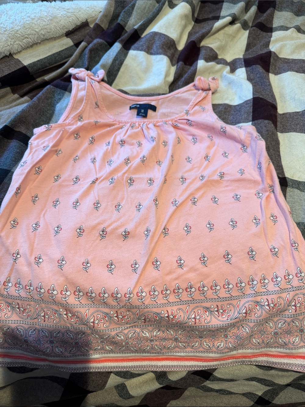 GAP Pink Floral Border Tie-Shoulder Tank Top